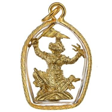 Imagem de Magic Thai Buddha Amulet Protection Hanuman Monkey King levanta a bandeira de guerra Ramayana Sucesso Grant Wishes Lucky Charm [Apenas pingente], Latão, Sem Pedra Preciosa