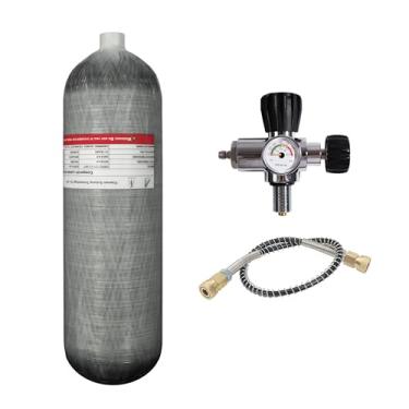 Imagem de TUXING Tanque de ar HPA, paintball de fibra de carbono 4500psi, tanque de ar de fibra de carbono de 4,7 L com válvula reguladora de enchimento PCP para tanque de mergulho de rifle de ar Pcp (garrafa
