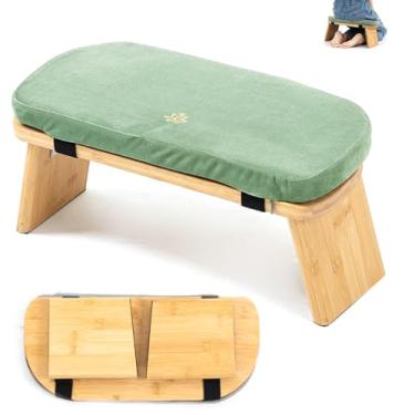 Imagem de Estleys Banco de meditação, banco de meditação de bambu, banco dobrável para meditação de joelhos, banco de oração Seiza, banco de oração com almofada de meditação, banco de joelhos (verde)