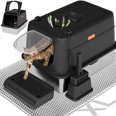 Imagem de Citylife Caixa de areia para gatos de aço inoxidável com tampa, caixa de areia extra grande fechada de metal removível com colher de areia e tapete de areia de camada dupla, não pegajosa, sem odor