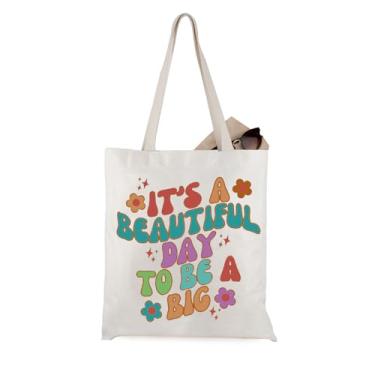 Imagem de WCGXKO Sorority Big and Little Sister Gift It's A Beautiful Day To Be A Big/Little Canvas Tote Bag, Bege, Medium, Be a Big