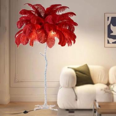 Imagem de Luminária de chão de penas, luminária de piso moderna de penas de avestruz lâmpada de piso regulável por LED, luminária de chão decorativa para quarto e sala de estar, luminária de chão de penas de