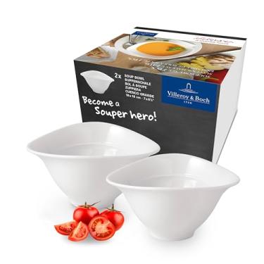 Imagem de Villeroy & Boch Conjunto de tigelas de sopa Vapiano, 2 peças, porcelana premium, branco