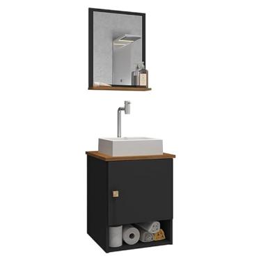 Imagem de Gabinete Banheiro Lima Cuba Tulipa Bco Torn Valv Click Inox Cor: Preto Fosco/Nature