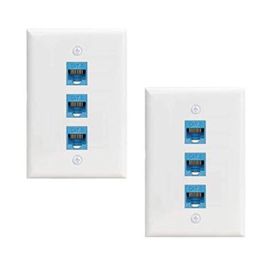 Imagem de Placa de parede Ethernet Cat6 2 unidades, 3 portas Ethernet fêmea removível compatível com dispositivos Ethernet Cat7/6/6e/5/5e – azul
