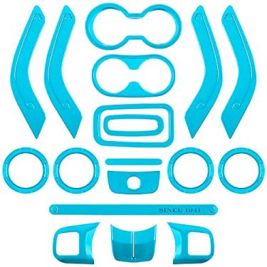 Imagem de Conjunto completo de 18 peças para decoração de interiores Kit de guarnição de decoração de volante, console central, maçaneta de porta de ar condicionado, suporte de copo de ventilação para Jeep Wrangler JK JKU 2011-2018, 4 portas (azul claro)