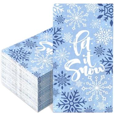 Imagem de JarThenaAMCS Guardanapo de hóspede de inverno, 100 peças, azul e branco, floco de neve, guardanapo de papel descartável, toalha de mão para jantar de convidado, toalha de mão para festa de Natal,