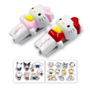 Imagem de KULOSORY Mini grampeador Kitty rosa + vermelho com 1.000 grampos/escritório, papelaria