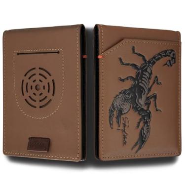 Imagem de skneephate Carteira masculina Slim Air Tag, marrom, escorpião ocidental, bolso frontal, carteira masculina Airtag com clipe de dinheiro, porta-cartão, couro genuíno, Marrom, Retrô