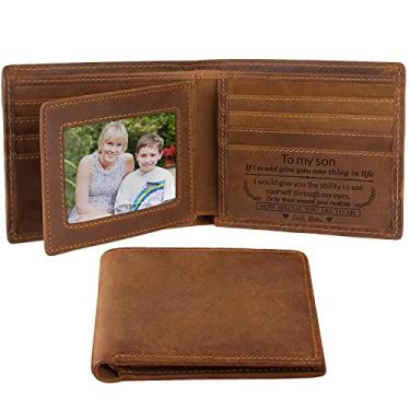 Imagem de Carteira de couro gravada personalizada - Presente masculino personalizado para formatura, aniversários, Natal, To Son From Mom, One_Size, Vintage