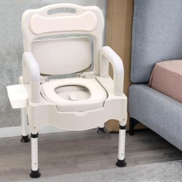 Imagem de Cômodas de cabeceira para idosos, resistente e resistente, suporte de 251 kg, com assento acolchoado de 35 cm, corrimão removível, cadeira de penico para adultos com altura ajustável, vasos sanitários