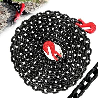 Imagem de SENKEYFE Corrente de madeira de 6 mm (1/4") - Corrente resistente de 6 m com carga de segurança de 1,496 kg | Corrente de segurança para encadernação de reboque G80 com ganchos de garra de garra G70 para transporte | Equipamento de encadernação de amarração de caminhão de reboque (EP preto)