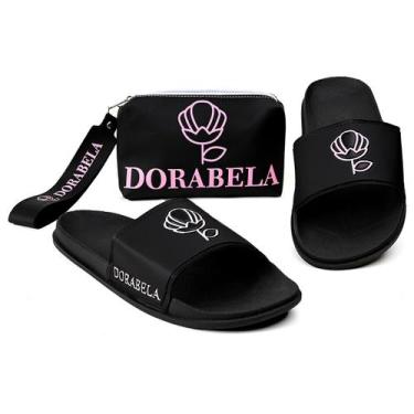 Imagem de Kit Chinelo Slide Dorabela e Bolsa de Mão Bag Necessaire , Preto, Rosa