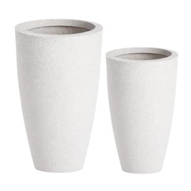 Imagem de Kit Vasos De Planta Vietnamita Cachepot 70cm E 50cm Polietileno Uv Decoração (Branco Marmore)
