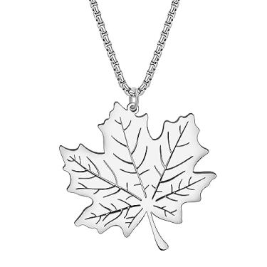 Imagem de DALANE Colar de aço inoxidável com pingente de folha de bordo banhado a ouro 18 K para mulheres, meninas, pingentes, Medium, Aço inoxidável, Sem Pedra Preciosa