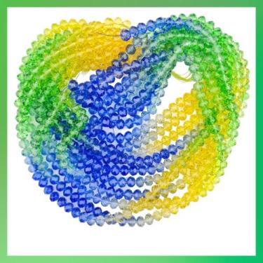 Imagem de Miçanga Fio de Vidro 6mm Degradê Brasil Copa Qatar Amarelo Verde Azul 