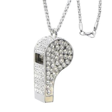 Imagem de PCTC Apito brilhante, apito de strass de cristal de metal com chaveiro para árbitros, som nítido alto, ótimo para árbitros, treinadores, salva-vidas, polícia, esportes ao ar livre e emergências