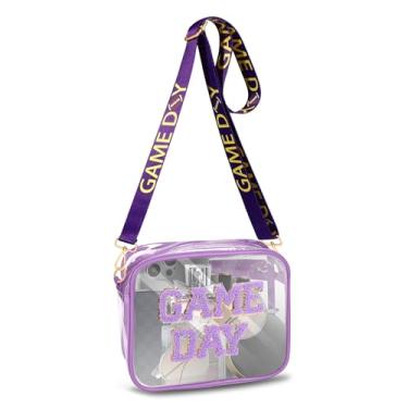Imagem de HZEYN Bolsa transparente para eventos de estádio, dia de jogo, bolsa transparente aprovada para futebol americano bolsa transversal para esportes, Roxo, amarelo