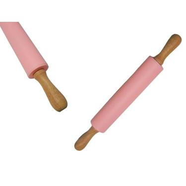 Imagem de Rolo De Massa De Silicone GiratóRio Rosa Antiaderente Para Massas De Pizza E PãEs(Rosa)