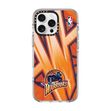 Imagem de CASETiFY Capa transparente para iPhone 16 Pro Max [NBA Co-Lab/não amarela/proteção contra quedas de 2 metros/compatível com Magsafe] - Jersey vintage Golden State Warriors - transparente