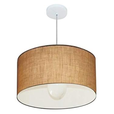 Imagem de Lustre Pendente Cilíndrico Cúpula Tecido 50x30 cm, Vivare Iluminação, Pendente4069 LP, Palha, Médio
