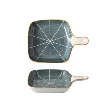Imagem de Utensílios de mesa de cerâmica minimalistas estilo nórdico de 20 cm sob o esmalte, lanche doméstico assadeira de alça única - cinza escuro