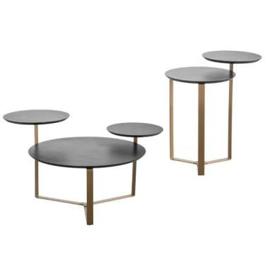 Imagem de Kit Mesa de Centro e Mesa Lateral Para Sala Pés Metálicos Dari A03 Ner