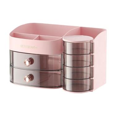 Imagem de YWJLQH Caixa de caixa de maquiagem Caixa de armazenamento cosmético Multiplural Skincare titular organizadores de desktop para dormitórios camaretas de, Rosa