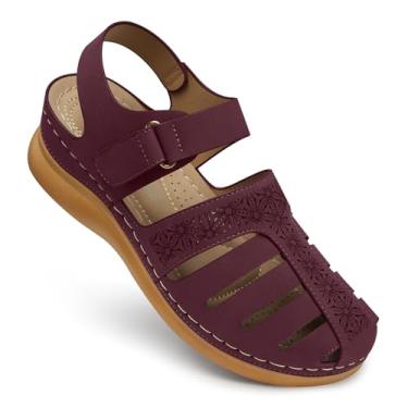 Imagem de SHIBEVER Sandálias femininas fechadas: sandália de cunha elegante de verão - Sandálias vazadas confortáveis de pescador, 79-vinho tinto, 37