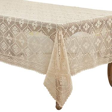 Imagem de SARO LIFESTYLE Coleção Cressida Toalha de mesa com design de crochê, 165 x 304 cm, Ecru