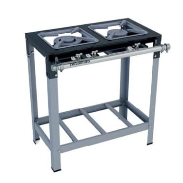 Imagem de Fogão Industrial Baixa Pressão M6 Stori Premium 2 Bocas - Queimador Duplo 40x40 Perfil 9 c/Espera e Registro Apis - Metalmaq Gás GLP - Botijão