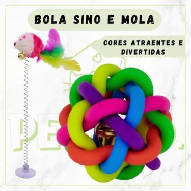 Imagem de Kit Bola Sino com Guizo e Mola com Ventosa e Ratinho Brinquedo para Ga