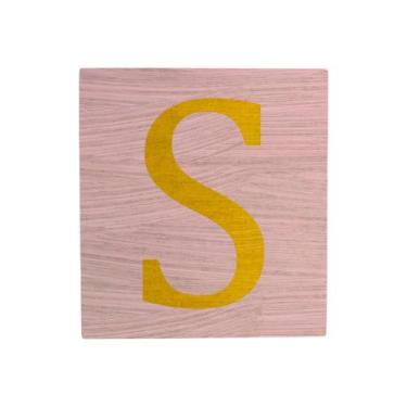 Imagem de Cubo Rosa Bebê Letra Amarela Festa Chá de Bebê Decoração 8x8x8 Cm Mdf 