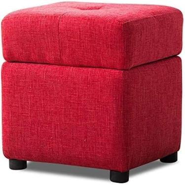Imagem de Banqueta para os pés otomana para os pés e pufes com armazenamento, caixas de cubo otomano, banco de salão de tecido de linho, cadeira, 4 pernas de madeira para sala de estar, quarto, descanso para os