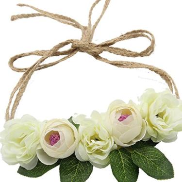 Imagem de Guirlanda de pérolas boêmias, casamento, 16 anos, florista, coroa de quinze anos (barbante branco de camélia com folhas)