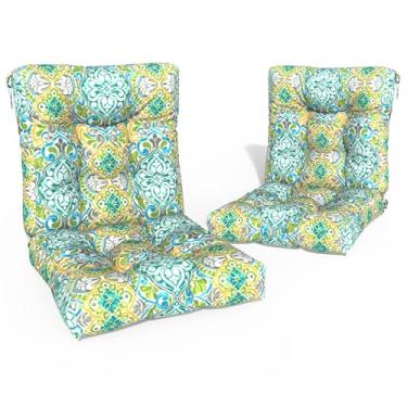 Imagem de Melody Elephant Conjunto de 2 almofadas para cadeira de exterior, almofadas de móveis de pátio com tufos, repelente de água em vime e encosto alto para cadeiras profundas, 106 x 53 x 10 cm, verde