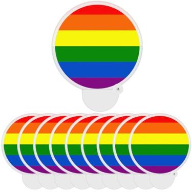 Imagem de RattanView Pacote com 10 leque dobrável LGBT arco-íris redondo dobrável orgulho gay fã LGBT para EDM, festival de música, clube, evento, festa, dança, apresentação, presente, ano novo