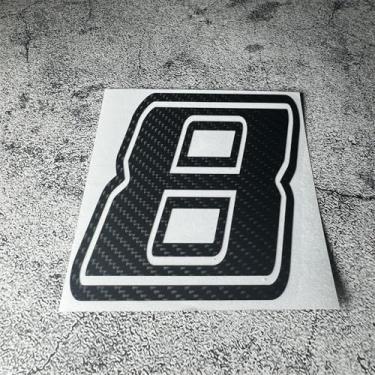 Imagem de Adesivo de carro corrida motocross números personalizados 0123456789 capacete de corrida de bicicleta sujeira decalque fita de vinil fibra de carbono preto (8, altura 6 cm)