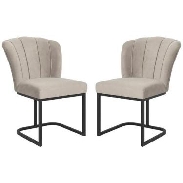 Imagem de Kit 2 Cadeiras Flor Pés Metal Preto Recepção Manicure - Balaqui Decor,