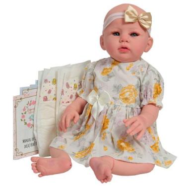 Imagem de Boneca Reborn Menina Abigail 100% Vinil Vestido Amarelo - Cegonha Rebo