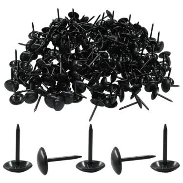 Imagem de Moicstiy 200 peças de tachas pretas de estofamento para móveis, tachas de metal para polegar, pregos de estofamento antigo para decoração (9 x 13 mm)