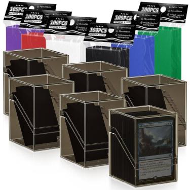 Imagem de Estojos para baralho de cartas, caixa de armazenamento com mangas e divisórias, pacote com 6