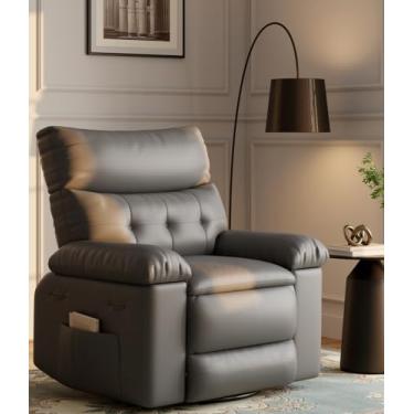Imagem de GarveeHome Cadeiras reclináveis grandes com calor e massagem - Cadeira reclinável giratória de 360° para adultos - Cadeira de balanço manual com suporte de copo para salas de estar, quartos e