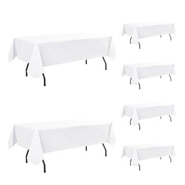 Imagem de Enjoyidea Toalha de mesa de vinil com forro de flanela - pacote com 6 toalhas de mesa brancas PEVA 152 x 213 cm à prova d'água - capas de pano de óleo de plástico para piquenique, festa, acampamento