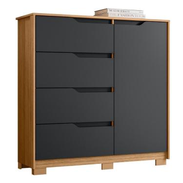 Imagem de Cômoda Sole 1 Porta e 4 Gavetas Flex - Móveis Albatroz Titanium/Nature