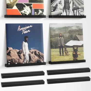 Imagem de Axeman Suporte de parede de prateleira de disco de vinil de madeira, prateleiras flutuantes para LPs, CD, suporte de álbum, borda de madeira elegante para armazenamento de discos de vinil, decoração