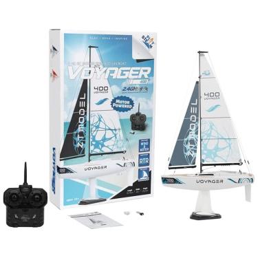 Imagem de Veleiro de Controle Remoto para Adultos, Tamanho 67 cm com Controle de 2 Canais, PLAYSTEAM, Voyager400, Branco e Azul