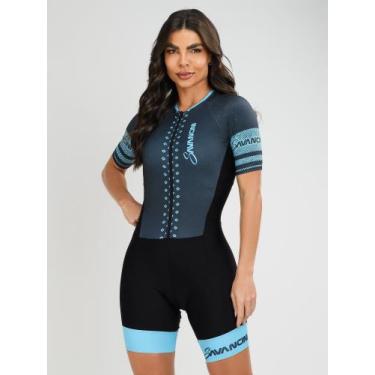 Imagem de Macaquinho Ciclismo Feminino - Forro em Gel - Cinza e Turquesa Evoluti