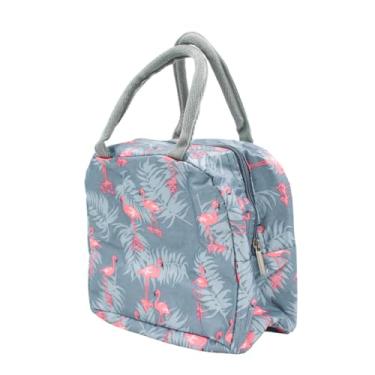 Imagem de Bolsa Térmica para Marmita e Lanche, 23x20x11 cm, Estampa Flamingo Cinza