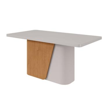 Imagem de Mesa de Jantar Retangular com Tampo de MDF 40 mm e Vidro Luar II Off White e Amêndoa 170 cm